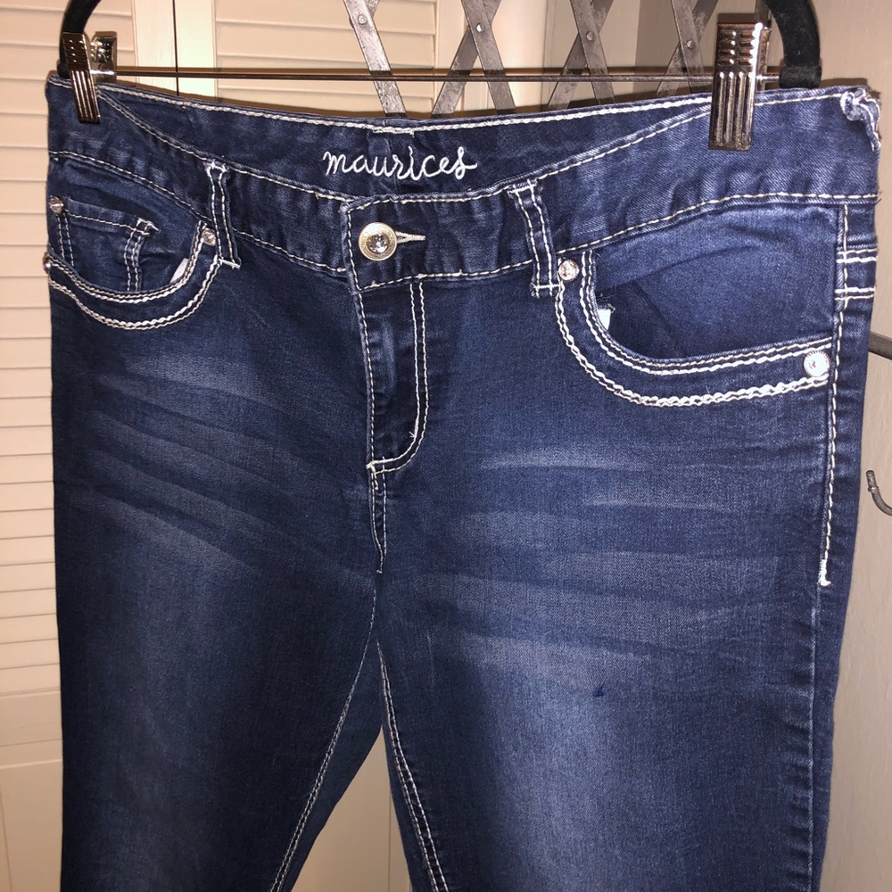 Dark Stretchy Jeans with Rhinestones